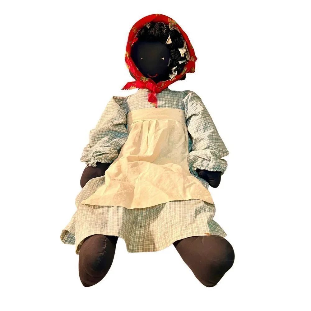 Beautiful Primitive Folk Art African American Doll Cloth Handmade 28” Tall